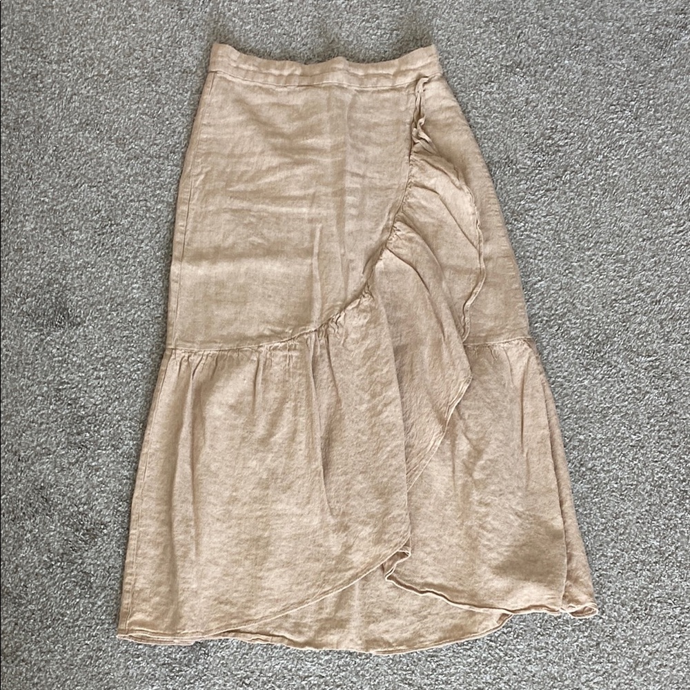 Madewell Cream Midi Wrap Skirt with Asymmetrical Ruffles